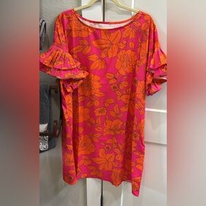 Floral Pink and Orange Ruffle Sleeve Top